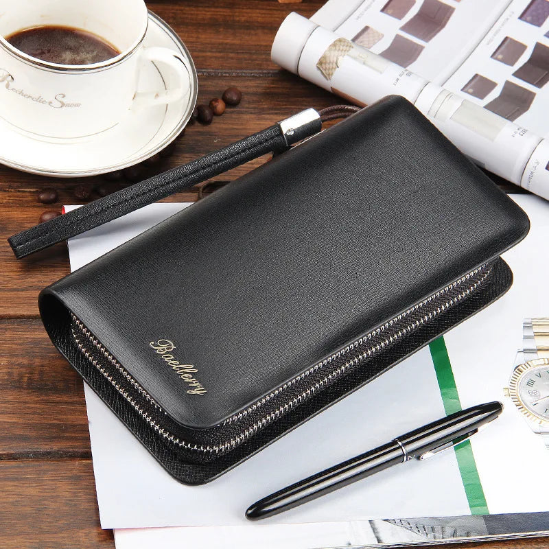 Men Clutch Wallets Large Capacity Double Zipper Mobile Phone Pouch