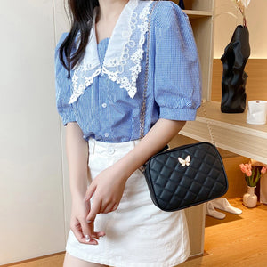 Butterfly Messenger Bag Small Square Leather Women Handbag