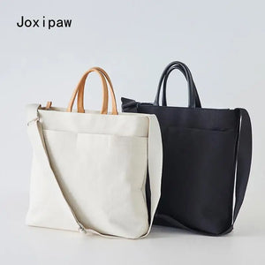 Canvas Handbag Solid Style Shoulder Bag for Women Vintage Large Capacity Tote