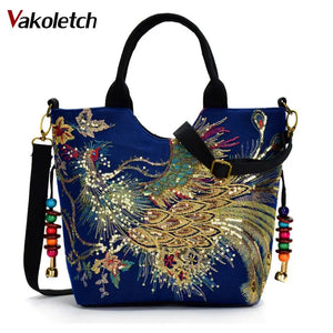 Canvas Phoenix Embroidered Shoulder Totes Messenger Bag