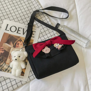 Canvas Small Shoulder Bag with Bow for Girls