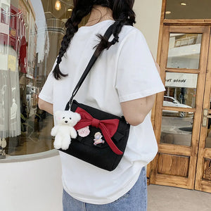 Canvas Small Shoulder Bag with Bow for Girls