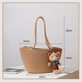 Casual One-Shoulder Straw Woven Bag Bear Messenger Handbag