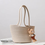 Casual One-Shoulder Straw Woven Bag Bear Messenger Handbag