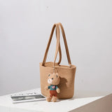 Casual One-Shoulder Straw Woven Bag Bear Messenger Handbag