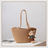 Casual One-Shoulder Straw Woven Bag Bear Messenger Handbag