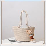 Casual One-Shoulder Straw Woven Bag Bear Messenger Handbag