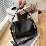 Casual Leather Bucket Bag Solid Summer Ladies Shoulder Handbag