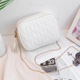 Chain Embroidery Leather Shoulder Bag, Fringed Crossbody Handbag