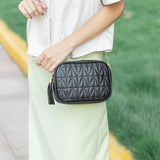 Chain Embroidery Leather Shoulder Bag, Fringed Crossbody Handbag