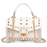 Small Pink Yellow PVC Handbag with Chains Rivet for Women