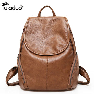 Vintage Leather Style Schoolbag Backpack for Women