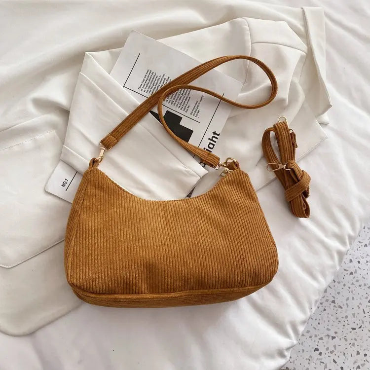 Corduroy Women's Shoulder Bag Crescent Bag Casual Solid Crossbody Bag