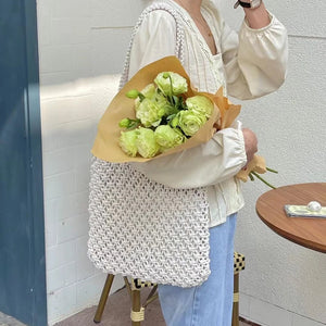 Cotton Thread Knitted Women Handbags Ladies Net Hollow Out Tote Bag