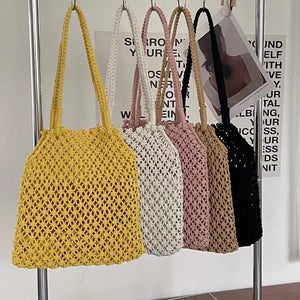 Cotton Thread Knitted Women Handbags Ladies Net Hollow Out Tote Bag