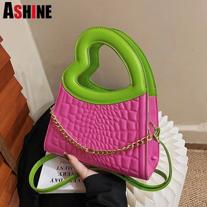 Crocodile Crossbody Bag with Peach Heart Handle, Western Style Purse