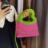 Crocodile Crossbody Bag with Peach Heart Handle, Western Style Purse