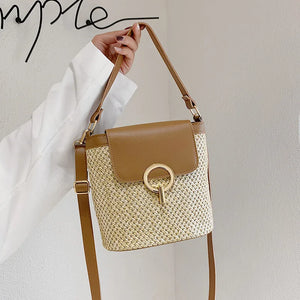 Crossbody Bags Spring Summer PU Straw Woven Handbag