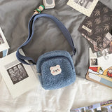Bear Pattern Messenger Bags for Women Soft Plush Mobile Phone Bag