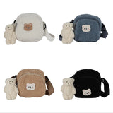 Bear Pattern Messenger Bags for Women Soft Plush Mobile Phone Bag