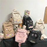 Cartoon Bunny Bear Embroidery Student Schoolbag Sweet Teenager Girls Backpack