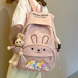Cartoon Bunny Bear Embroidery Student Schoolbag Sweet Teenager Girls Backpack