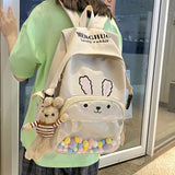 Cartoon Bunny Bear Embroidery Student Schoolbag Sweet Teenager Girls Backpack