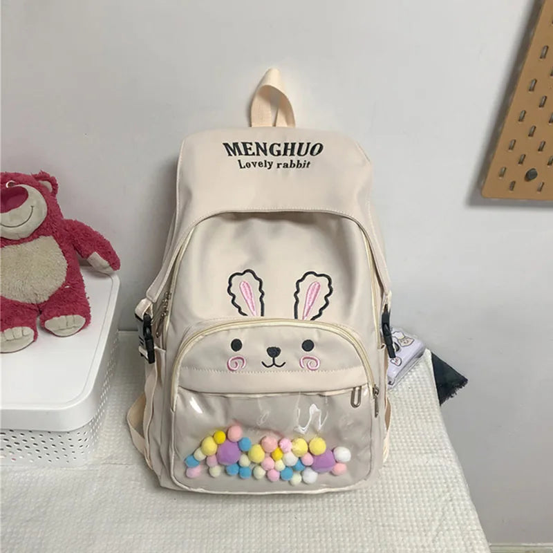 Cartoon Bunny Bear Embroidery Student Schoolbag Sweet Teenager Girls Backpack