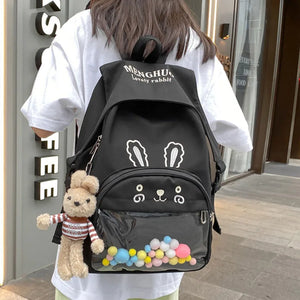 Cartoon Bunny Bear Embroidery Student Schoolbag Sweet Teenager Girls Backpack