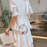 Women Circle Handbag Transparent Crossbody Bag Round Totes Money Purse