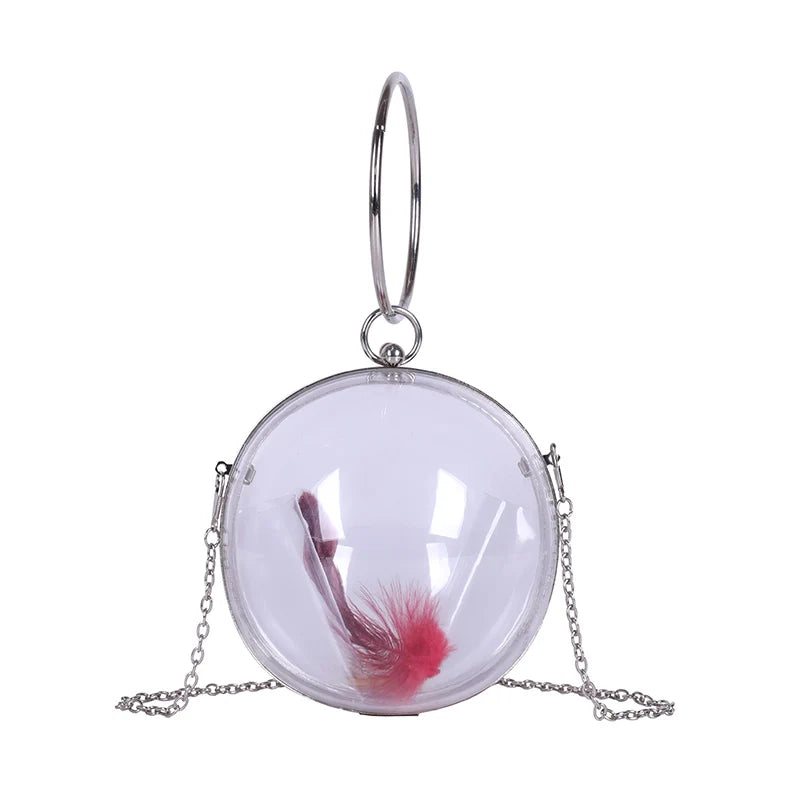 Women Circle Handbag Transparent Crossbody Bag Round Totes Money Purse