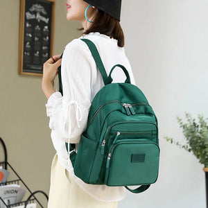 Dark Green Women's Backpack Waterproof Nylon Backpack Student School Bag