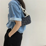 Denim Beaded Handle Shoulder Bag for Women