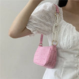 Denim Beaded Handle Shoulder Bag for Women