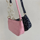 Denim Beaded Handle Shoulder Bag for Women