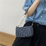 Denim Beaded Handle Shoulder Bag for Women