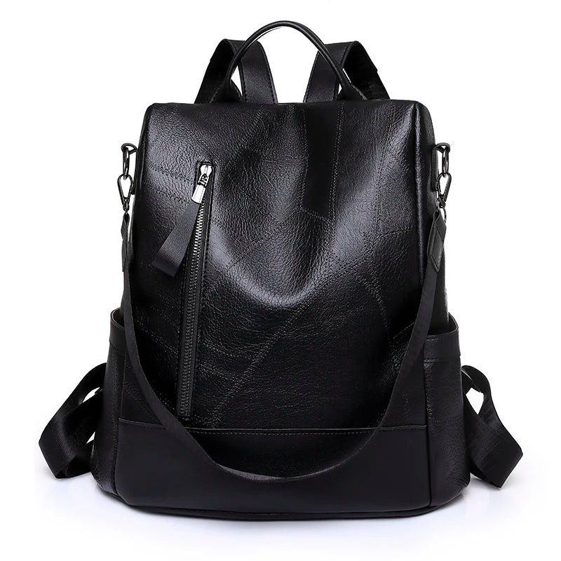 Women's Soft Leather Backpack - Large Capacity School Bag for Girls