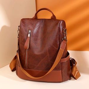 Women's Soft Leather Backpack - Large Capacity School Bag for Girls