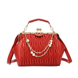 Women's High Pleated Leather Shoulder Crossbody Bag