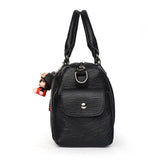 Women's Doll Pendant Boston Bag PU Crossbody Messenger Bag