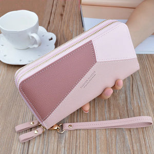 Double Zipper Hand Wallet Ladies Long Stitching Contrast Large-capacity Wallet