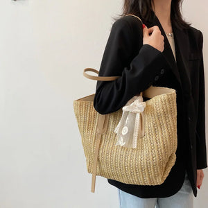 Straw Woven Handbag Women Beach Tote Crossbody Bag