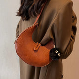 Women Brown Shoulder Bag Half Moon Messenger Soft Pu Leather Clutch