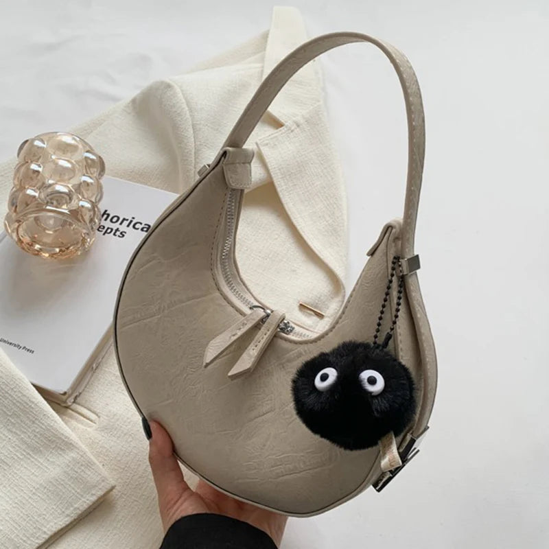 Women Brown Shoulder Bag Half Moon Messenger Soft Pu Leather Clutch