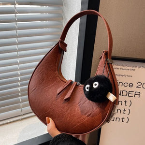 Women Brown Shoulder Bag Half Moon Messenger Soft Pu Leather Clutch