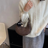 Women Brown Shoulder Bag Half Moon Messenger Soft Pu Leather Clutch