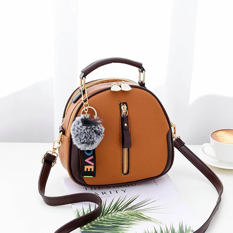 Women's One Shoulder Messenger Small Bag with Hair Ball Decoration