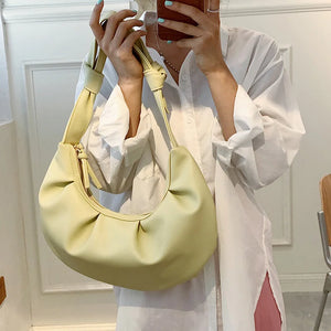 Women's Pleated Cloud Bag Yellow Evening Party Clutch Shoulder Bags