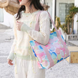 Floral Print Top-Handle Shoulder Bag Nylon Purse for Women