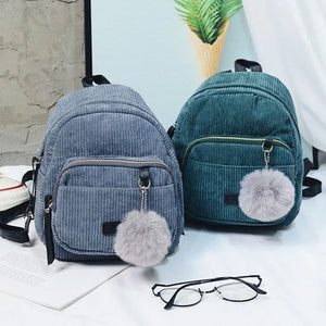 Corduroy Mini Backpack for Women Girls School Travel Shoulder Bag